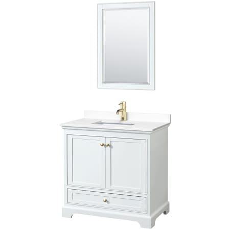 A large image of the Wyndham Collection WCS202036S-VCA-M24 White / White Cultured Marble Top / Brushed Gold Hardware