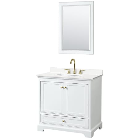 A large image of the Wyndham Collection WCS202036S-QTZ-US3M24 White / White Quartz Top / Brushed Gold Hardware
