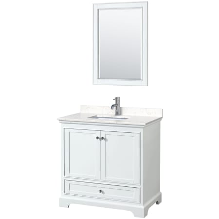 A large image of the Wyndham Collection WCS202036S-VCA-M24 White / Carrara Cultured Marble Top / Polished Chrome Hardware