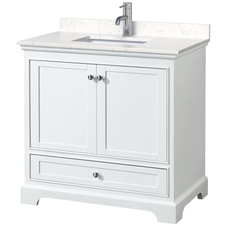 A large image of the Wyndham Collection WCS202036S-VCA-MXX White / Carrara Cultured Marble Top / Polished Chrome Hardware