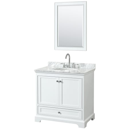 A large image of the Wyndham Collection WCS202036SCMUNOM24 White / White Carrara Marble Top / Polished Chrome Hardware