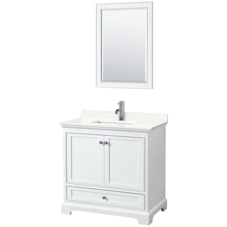 A large image of the Wyndham Collection WCS202036S-QTZ-UNSM24 White / Giotto Quartz Top / Polished Chrome Hardware