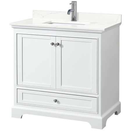 A large image of the Wyndham Collection WCS202036S-QTZ-UNSMXX White / Giotto Quartz Top / Polished Chrome Hardware