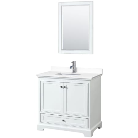 A large image of the Wyndham Collection WCS202036S-VCA-M24 White / White Cultured Marble Top / Polished Chrome Hardware