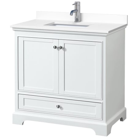 A large image of the Wyndham Collection WCS202036S-VCA-MXX White / White Cultured Marble Top / Polished Chrome Hardware