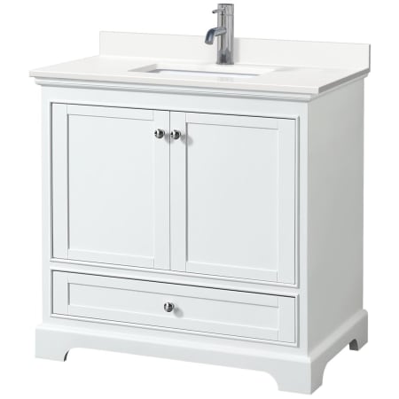 A large image of the Wyndham Collection WCS202036S-QTZ-UNSMXX White / White Quartz Top / Polished Chrome Hardware