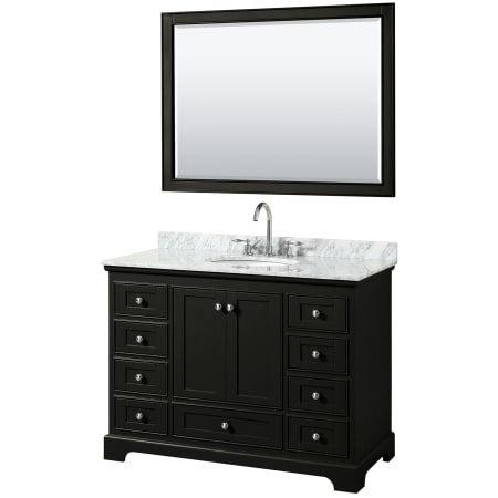 A large image of the Wyndham Collection WCS202048SCMUNOM46 Dark Espresso / White Carrara Marble Top / Polished Chrome Hardware