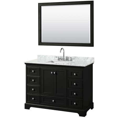 A large image of the Wyndham Collection WCS202048SCMUNSM46 Dark Espresso / White Carrara Marble Top / Polished Chrome Hardware