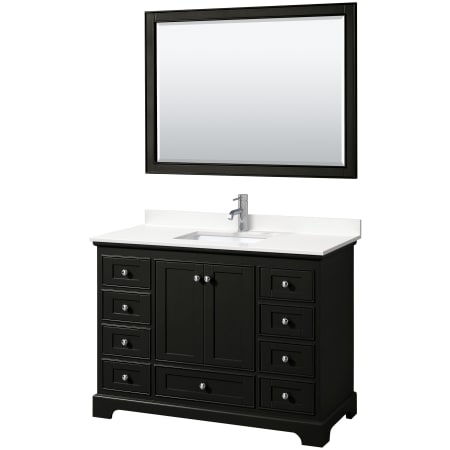 A large image of the Wyndham Collection WCS202048S-QTZ-UNSM46 Dark Espresso / White Quartz Top / Polished Chrome Hardware