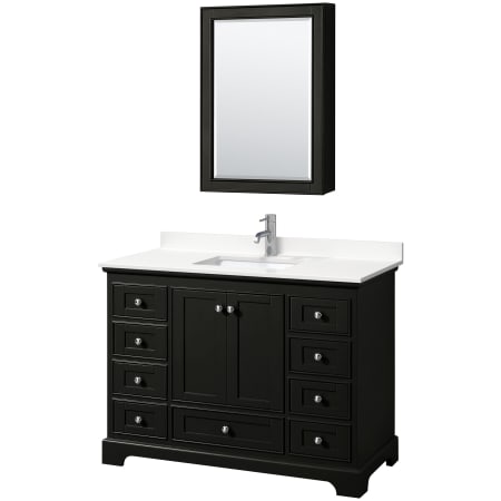 A large image of the Wyndham Collection WCS202048S-QTZ-UNSMED Dark Espresso / White Quartz Top / Polished Chrome Hardware