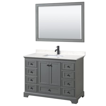 A large image of the Wyndham Collection WCS202048S-VCA-M46 Dark Gray / Carrara Cultured Marble Top / Matte Black Hardware
