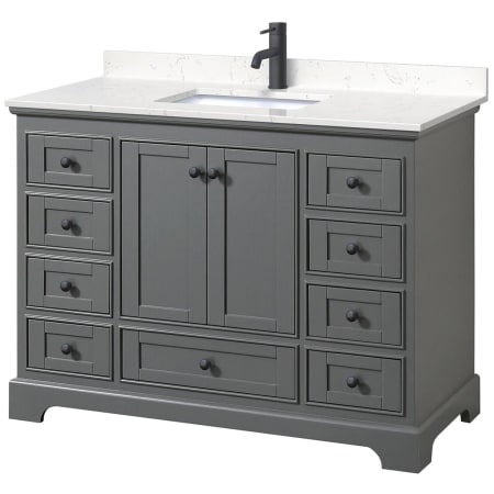 A large image of the Wyndham Collection WCS202048S-VCA-MXX Dark Gray / Carrara Cultured Marble Top / Matte Black Hardware
