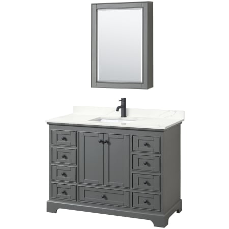 A large image of the Wyndham Collection WCS202048S-QTZ-UNSMED Dark Gray / Giotto Quartz Top / Matte Black Hardware