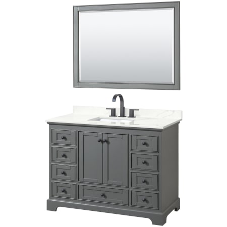 A large image of the Wyndham Collection WCS202048S-QTZ-US3M46 Dark Gray / Giotto Quartz Top / Matte Black Hardware
