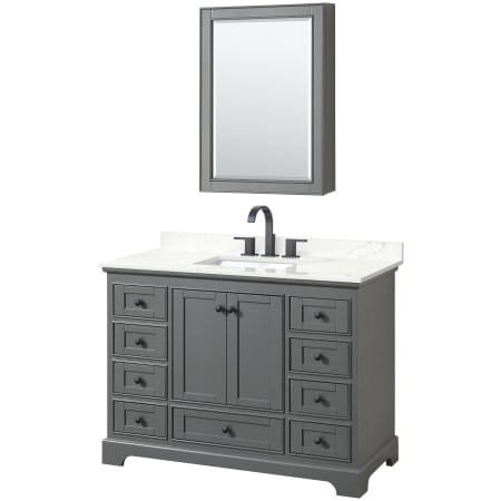 A large image of the Wyndham Collection WCS202048S-QTZ-US3MED Dark Gray / Giotto Quartz Top / Matte Black Hardware