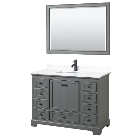 A large image of the Wyndham Collection WCS202048S-VCA-M46 Dark Gray / White Cultured Marble Top / Matte Black Hardware