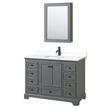 A large image of the Wyndham Collection WCS202048S-VCA-MED Dark Gray / White Cultured Marble Top / Matte Black Hardware