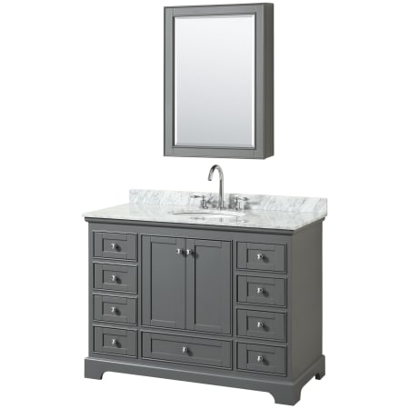 A large image of the Wyndham Collection WCS202048SCMUNOMED Dark Gray / White Carrara Marble Top / Polished Chrome Hardware