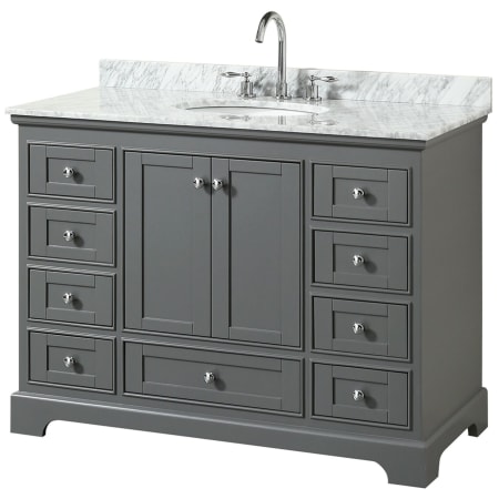 A large image of the Wyndham Collection WCS202048SCMUNOMXX Dark Gray / White Carrara Marble Top / Polished Chrome Hardware
