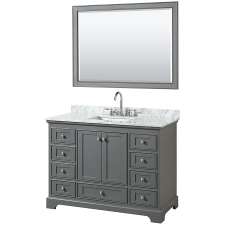 A large image of the Wyndham Collection WCS202048SCMUNSM46 Dark Gray / White Carrara Marble Top / Polished Chrome Hardware