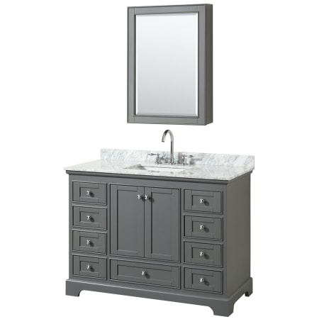 A large image of the Wyndham Collection WCS202048SCMUNSMED Dark Gray / White Carrara Marble Top / Polished Chrome Hardware