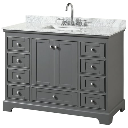 A large image of the Wyndham Collection WCS202048SCMUNSMXX Dark Gray / White Carrara Marble Top / Polished Chrome Hardware