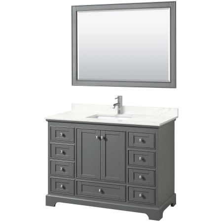 A large image of the Wyndham Collection WCS202048S-QTZ-UNSM46 Dark Gray / Giotto Quartz Top / Polished Chrome Hardware