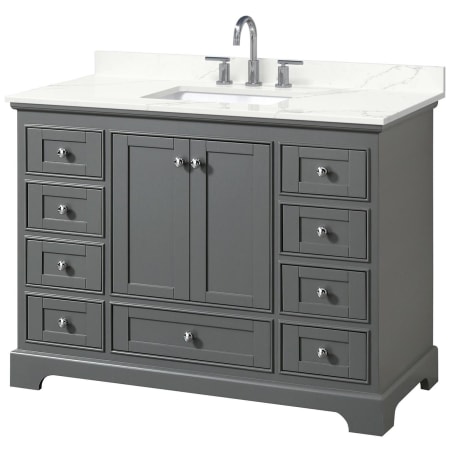 A large image of the Wyndham Collection WCS202048S-QTZ-US3MXX Dark Gray / Giotto Quartz Top / Polished Chrome Hardware