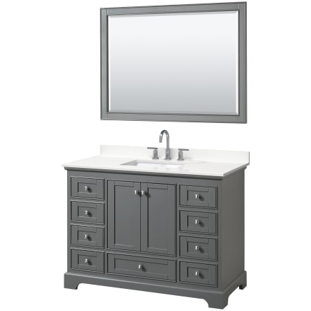 A large image of the Wyndham Collection WCS202048S-QTZ-US3M46 Dark Gray / White Quartz Top / Polished Chrome Hardware