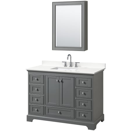 A large image of the Wyndham Collection WCS202048S-QTZ-US3MED Dark Gray / White Quartz Top / Polished Chrome Hardware