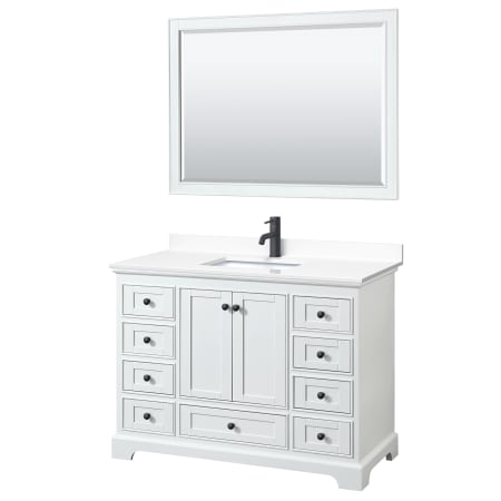 A large image of the Wyndham Collection WCS202048S-VCA-M46 White / White Cultured Marble Top / Matte Black Hardware