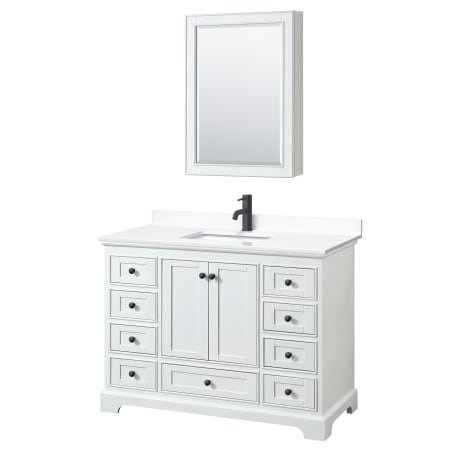 A large image of the Wyndham Collection WCS202048S-VCA-MED White / White Cultured Marble Top / Matte Black Hardware