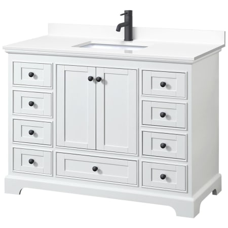 A large image of the Wyndham Collection WCS202048S-VCA-MXX White / White Cultured Marble Top / Matte Black Hardware