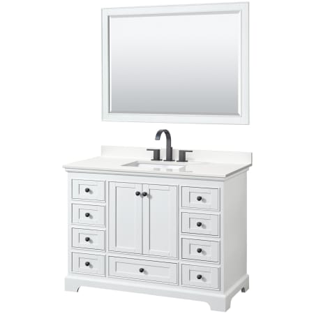 A large image of the Wyndham Collection WCS202048S-QTZ-US3M46 White / White Quartz Top / Matte Black Hardware