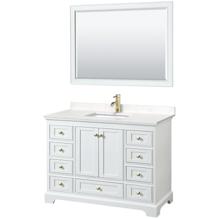 A large image of the Wyndham Collection WCS202048S-VCA-M46 White / Carrara Cultured Marble Top / Brushed Gold Hardware