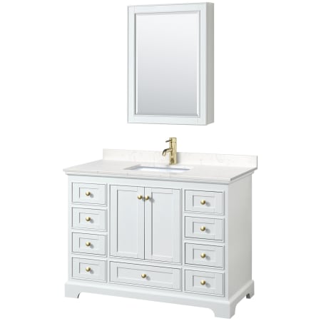 A large image of the Wyndham Collection WCS202048S-VCA-MED White / Carrara Cultured Marble Top / Brushed Gold Hardware