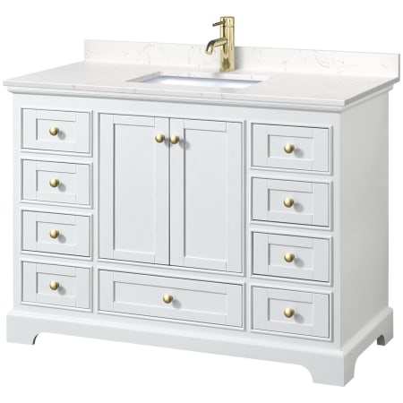 A large image of the Wyndham Collection WCS202048S-VCA-MXX White / Carrara Cultured Marble Top / Brushed Gold Hardware