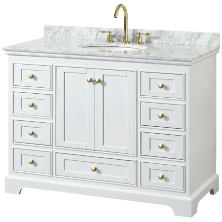 A large image of the Wyndham Collection WCS202048SCMUNOMXX White / White Carrara Marble Top / Brushed Gold Hardware