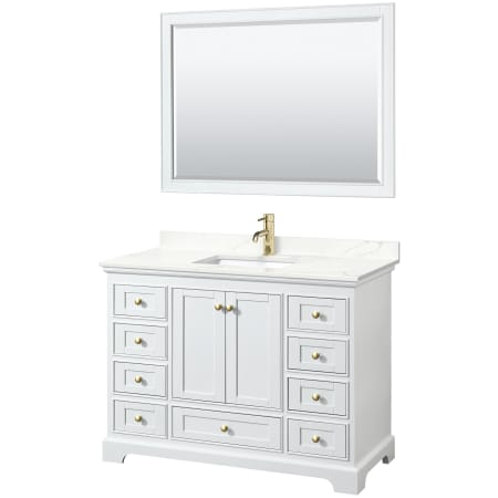 A large image of the Wyndham Collection WCS202048S-QTZ-UNSM46 White / Giotto Quartz Top / Brushed Gold Hardware