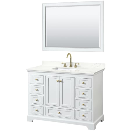 A large image of the Wyndham Collection WCS202048S-QTZ-US3M46 White / Giotto Quartz Top / Brushed Gold Hardware
