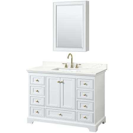 A large image of the Wyndham Collection WCS202048S-QTZ-US3MED White / Giotto Quartz Top / Brushed Gold Hardware