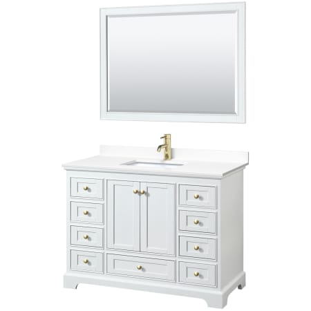 A large image of the Wyndham Collection WCS202048S-VCA-M46 White / White Cultured Marble Top / Brushed Gold Hardware