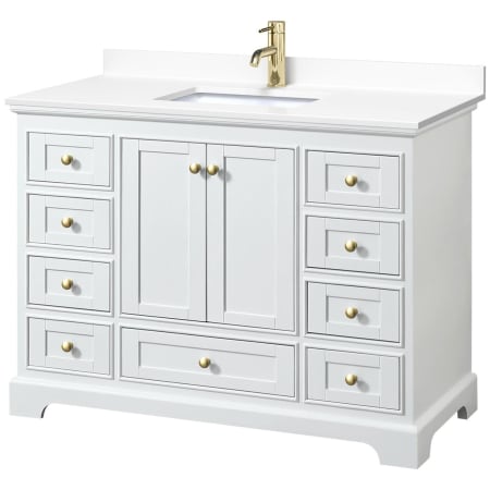A large image of the Wyndham Collection WCS202048S-VCA-MXX White / White Cultured Marble Top / Brushed Gold Hardware