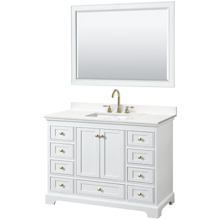 A large image of the Wyndham Collection WCS202048S-QTZ-US3M46 White / White Quartz Top / Brushed Gold Hardware