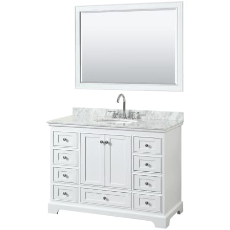A large image of the Wyndham Collection WCS202048SCMUNOM46 White / White Carrara Marble Top / Polished Chrome Hardware