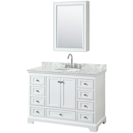 A large image of the Wyndham Collection WCS202048SCMUNOMED White / White Carrara Marble Top / Polished Chrome Hardware