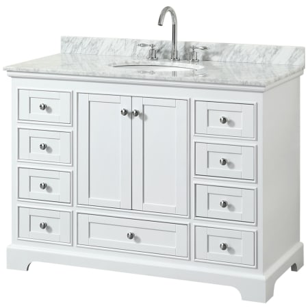 A large image of the Wyndham Collection WCS202048SCMUNOMXX White / White Carrara Marble Top / Polished Chrome Hardware