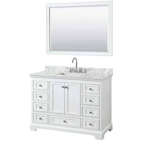 A large image of the Wyndham Collection WCS202048SCMUNSM46 White / White Carrara Marble Top / Polished Chrome Hardware