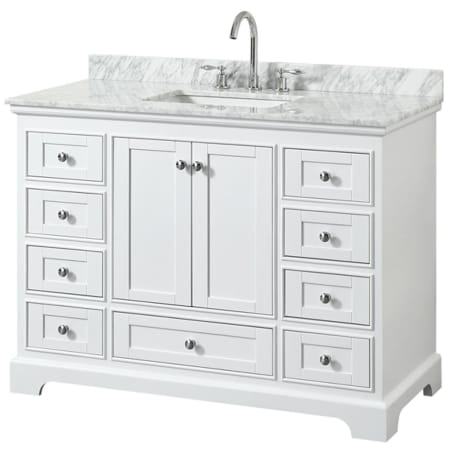 A large image of the Wyndham Collection WCS202048SCMUNSMXX White / White Carrara Marble Top / Polished Chrome Hardware