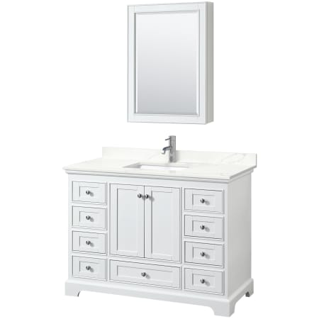 A large image of the Wyndham Collection WCS202048S-QTZ-UNSMED White / Giotto Quartz Top / Polished Chrome Hardware